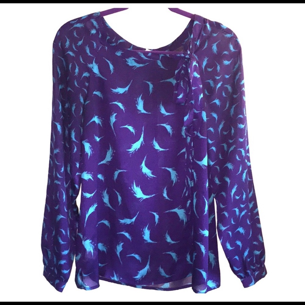Ann Taylor Loft Blue Sheer Blouse SZ L
